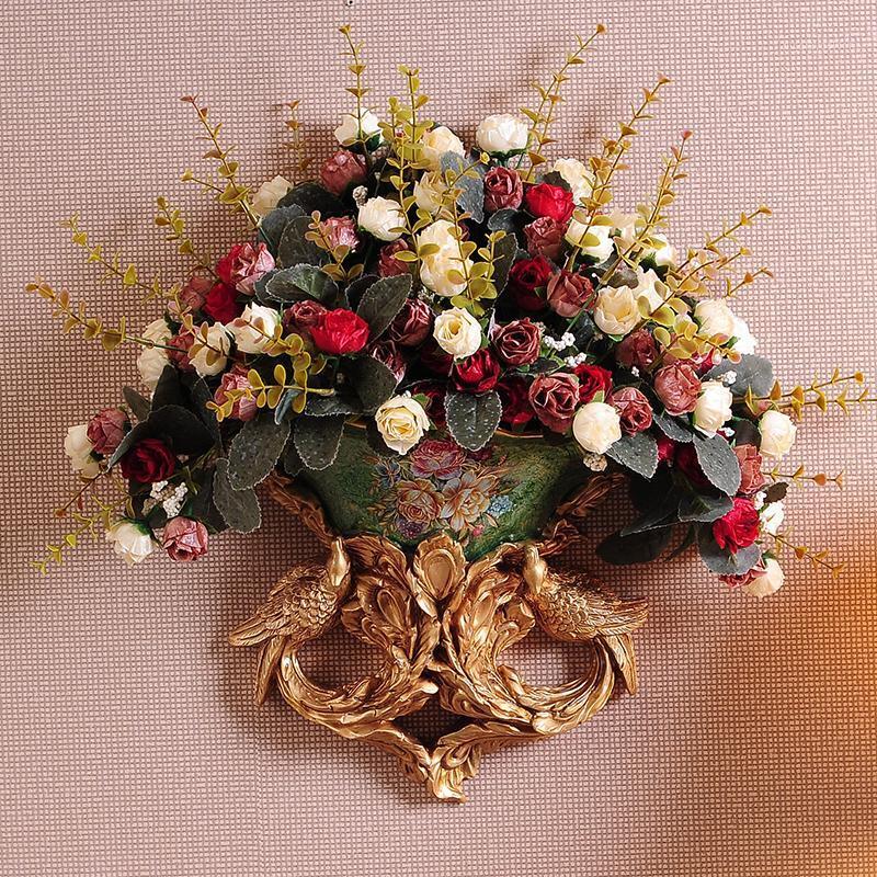 

Vases Europe Home Wall Mural Decoration Accessories Resin Bird Hanging Vase Pendant ArtificialFlower Pot Livingroom Ornament