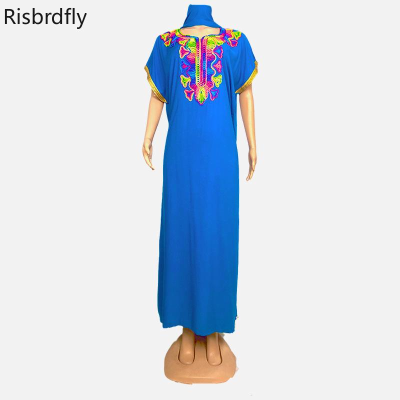 

Ethnic Clothing 2021 Summer African Short Sleeve V-neck Blue Green Long Dress Maxi Dresses For Women European