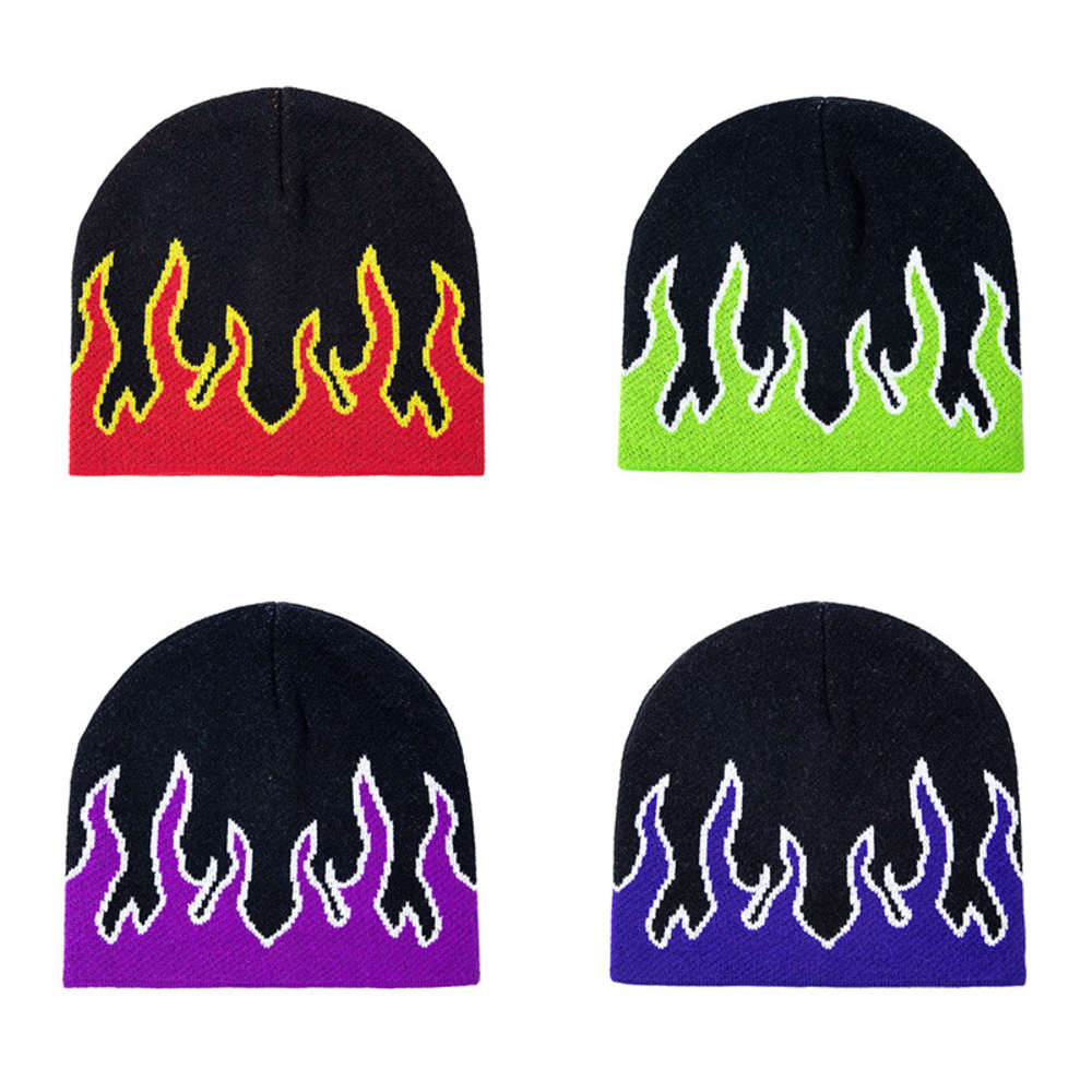 

Mode Brand Herfst Winter Unisex Fire Design Street Dance Trend Hip Hop Used Soft Wear Warm Man Motorcap Beanie Hat, Red.