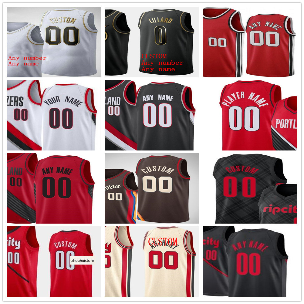 

Custom Printed Damian 0 Lillard CJ 3 McCollum Jusuf 27 Nurkic Carmelo 00 Anthony Robert 33 Covington Men Woman Kids Youth Basketball Jerseys, Black;red