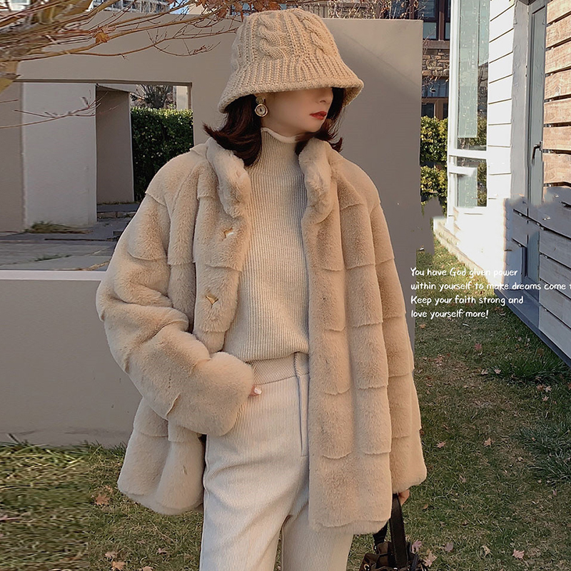 

Winter 2021 Thick Female Stand-Up Collar Wide Stripe Faux Fur Jacket Plus Size Women s Overcoat, Black