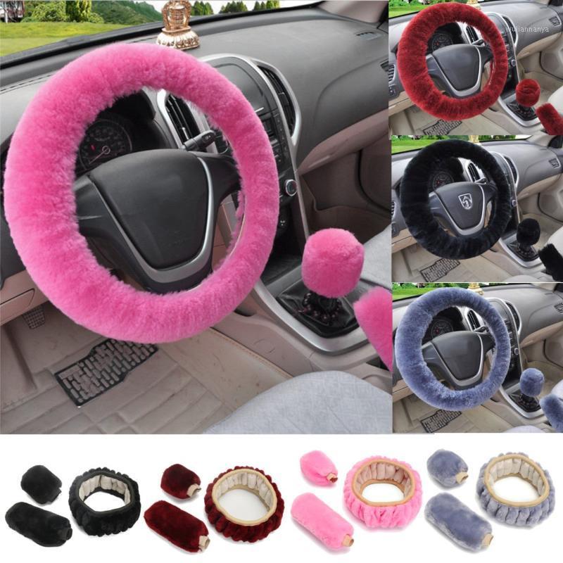 

Steering Wheel Covers 3Pcs Soft Plush Spring Cover Kit With Stop Lever+Hand Brake Wool Winter Warm Auto Car Interior Accessory