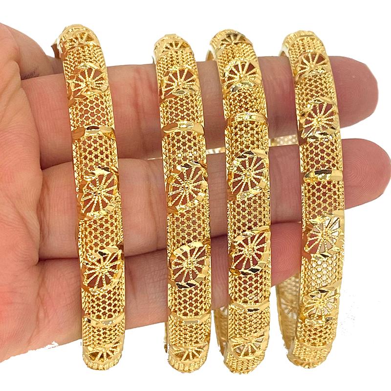 

Bangle 4pcs/lot 24K Dubai Bangles For Women Ethiopian Africa Fashion Gold Color Saudi Arabia Bride Wedding Bracelet Jewelry Gifts