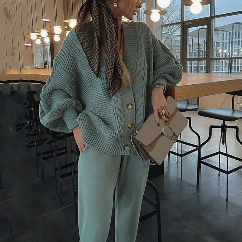 

Women's Two Piece Pants Knitted Cardigans Sweater Set For Women Autumn 2021 Casual Sexy V-neck Sweaters Sets Female Elegant Office Lady Outf, 3473 white