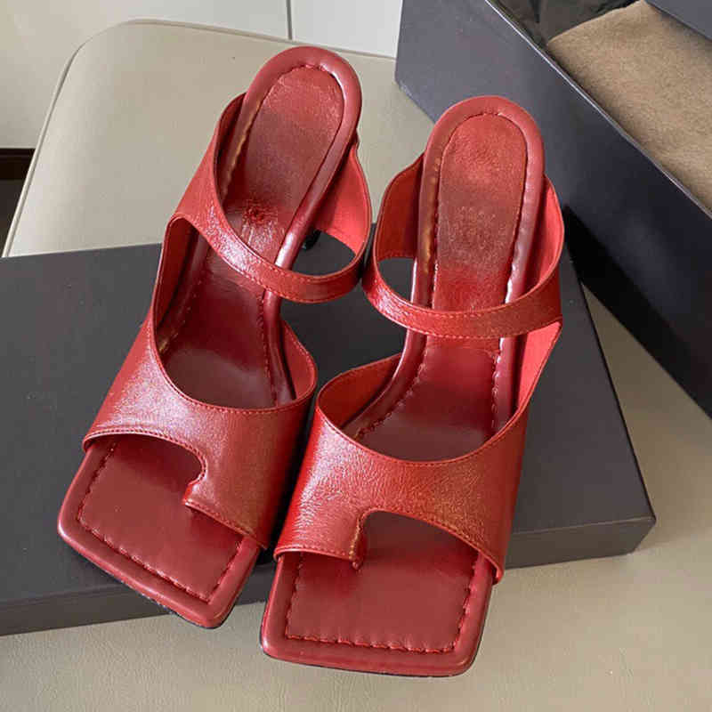 

70% Off Wholesale Sandals Flip-Flops Summer Fashion Mules Toe-Knob High Heel Shoes Real Leather Open Square Toe Flip Flops Women's Party Slippers, White