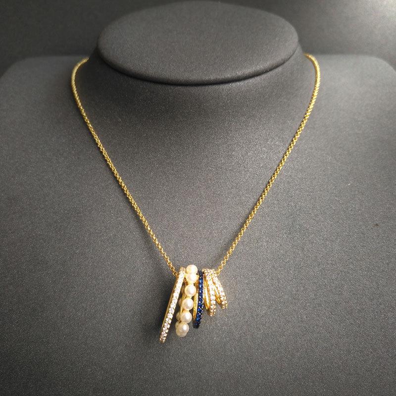

Pendant Necklaces Gold Color Pearl Party Women's Multi Circle Necklace Fashion Female Simple Ladies Zirconia Jewelry Gifts Zk40