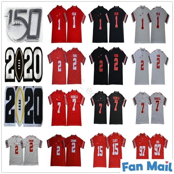 

NCAA Ohio State Buckeyes College #1 Justin Fields 2 Chase Young JK Dobbins 7 Dwayne Haskins 97 Nick Bosa 15 Ezekiel Elliott Football Jerseys, Black with 2020 white patch