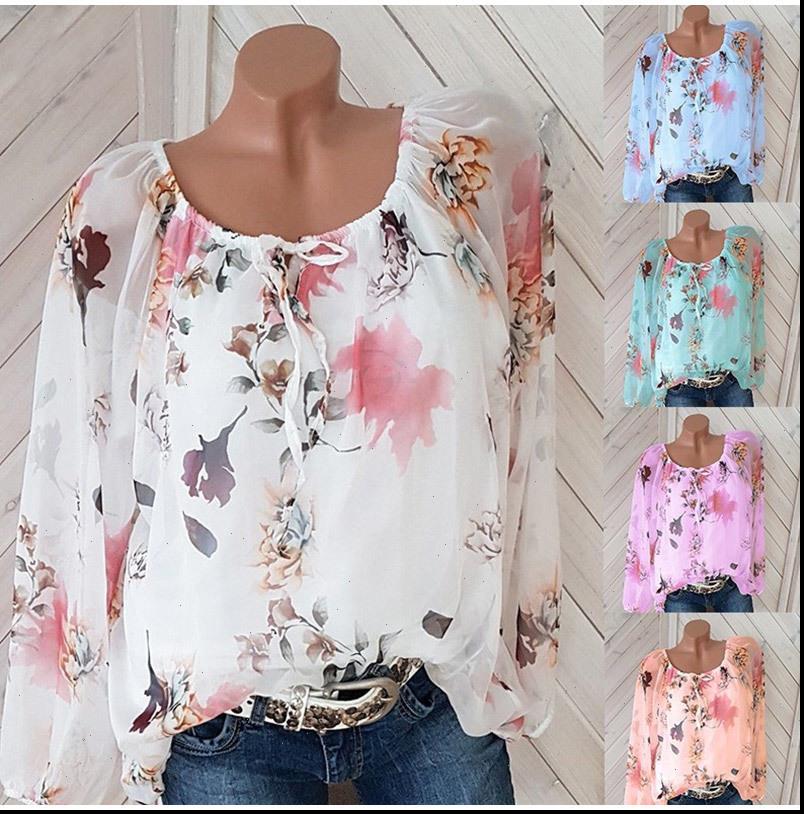 

Chiffon Blouse Women Top No Lined Shirts Autumn Casual Slash Neck Bohemian Long Sleeve Ladies Sexy Print Femme Shirt, White