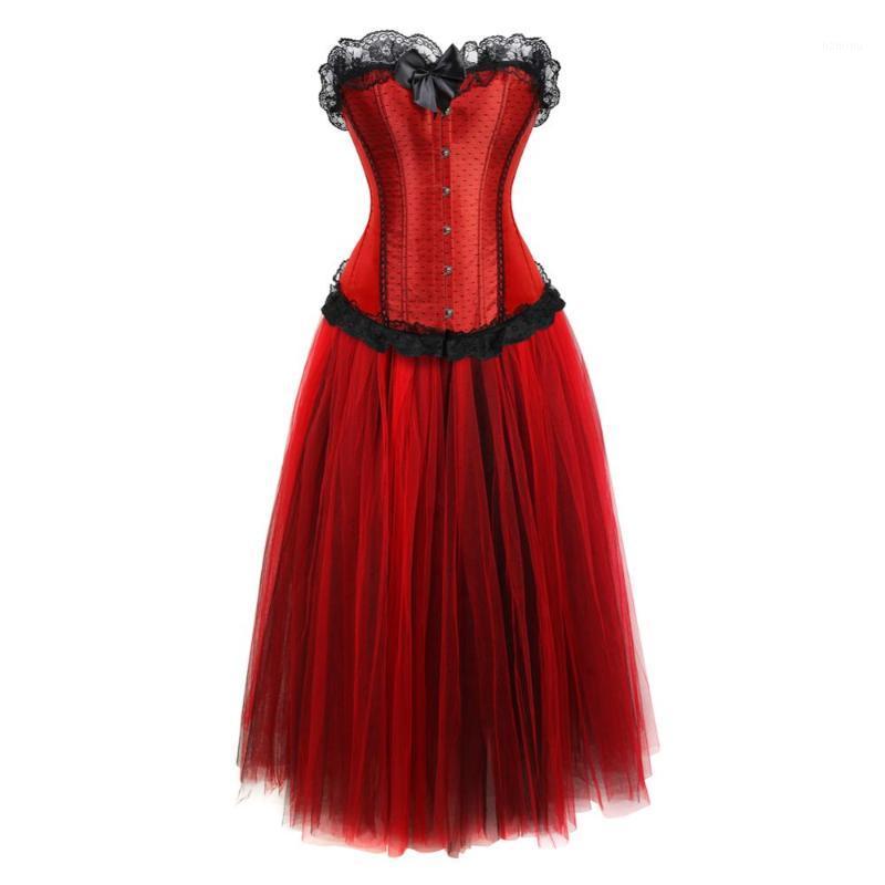 

Bustiers & Corsets Gothic Corset Skirt Steampunk Ribbon Lace Boned With Long Princess Mesh Tulle Wedding Party Dresses Korsage Sexy, As pic