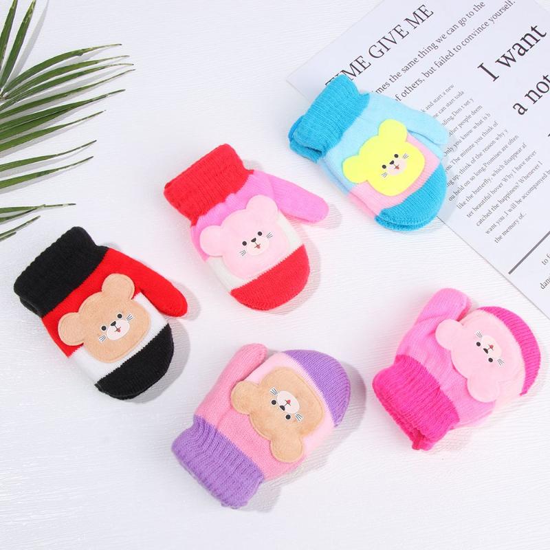 

Children's Mittens Mitten For Children Winter Wool Knitted Gloves Kids Warm Rope 0-3 Years Boys Girls Baby, White