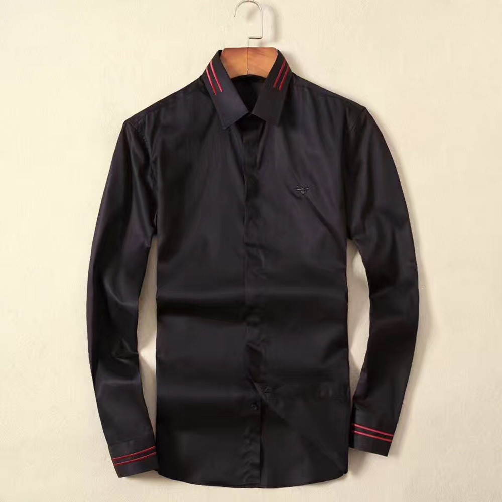 

2021 New Marca 100% Algodo Dos Homens De Manga Longa Camisa Vestido Formal Moda Masculina Magro Ajuste Casual Q2ej, Black