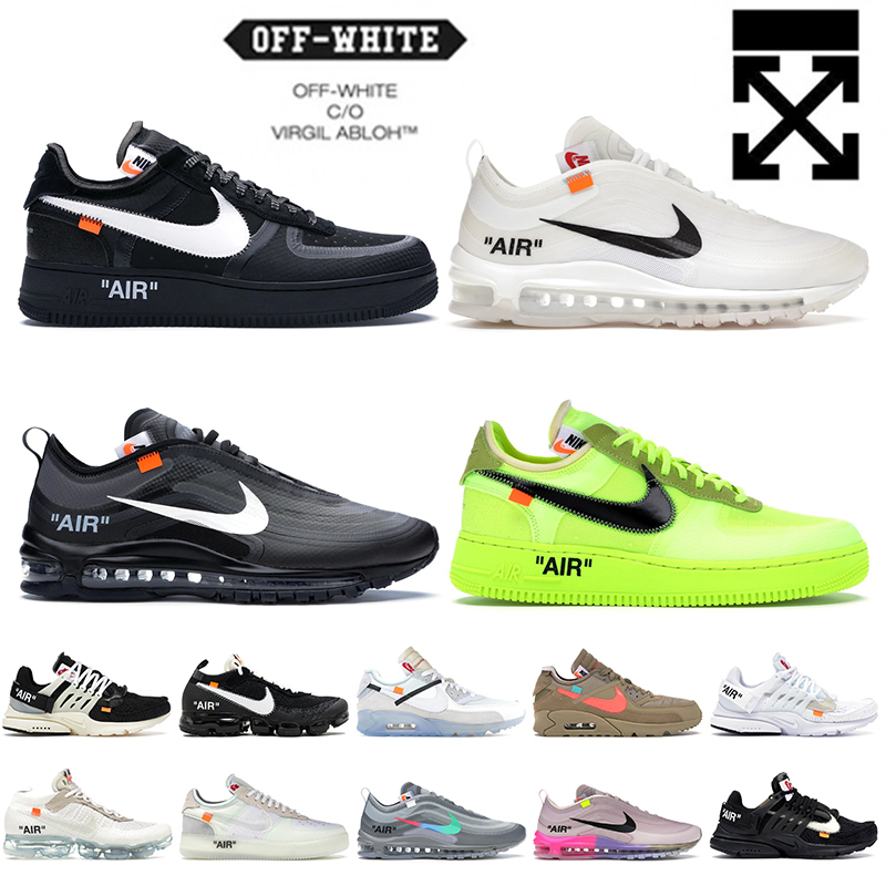 

With Box Off White AirForce 1 One Nike Air Max 97 Running Shoes Vapormax Flyknit Presto Off-White 90 Trainers Women Mens Sports Jogging Designer Sneakers Size 36-45, #3 off-white 36-45