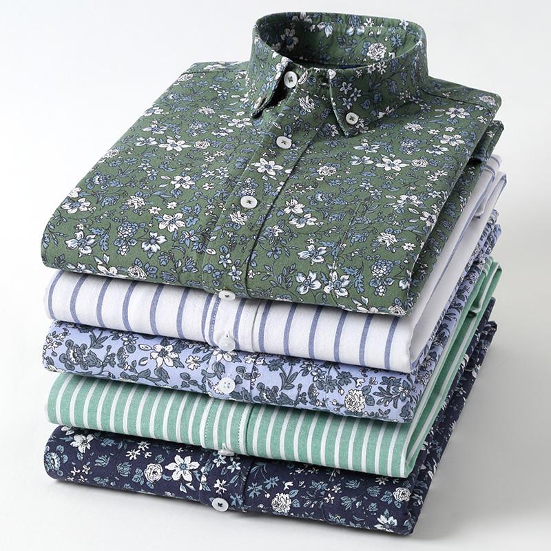 

Men's Casual Shirts Print Oxford 100% Cotton Single Patch Pocket Comfortable Long Sleeve Standard-fit Button-down Collar Shirt, White;black