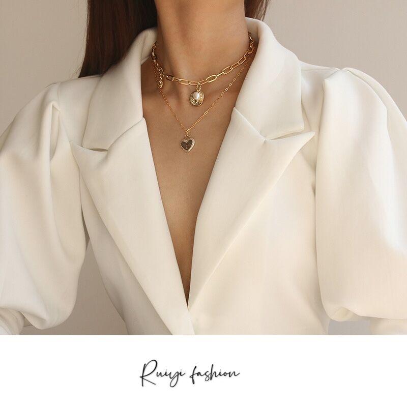 

Pendant Necklaces Fashion Coin Necklace Pearl Spider Star Pattern Gold Plating Chain For Women Hip-hop Party INS Style