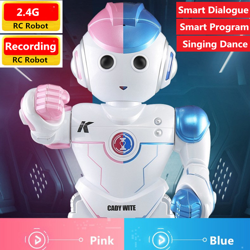 

New Educational Toy Smart RC robot 2.4G Voice Smart dialogue intelligent Singing Dancing Recording Robot English Study Gifts, Blue