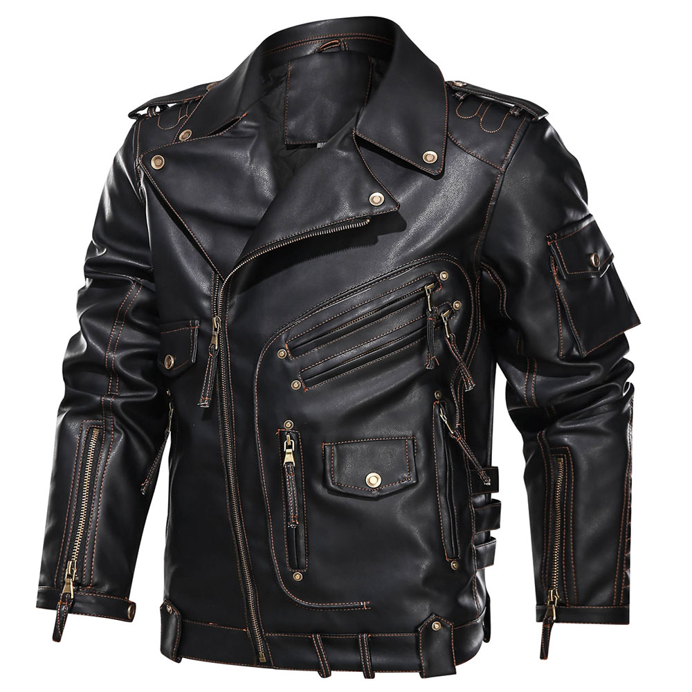 

Winter Mens Leather Jacket Men Fashion Motorcycle PU Leather Jacket, Black