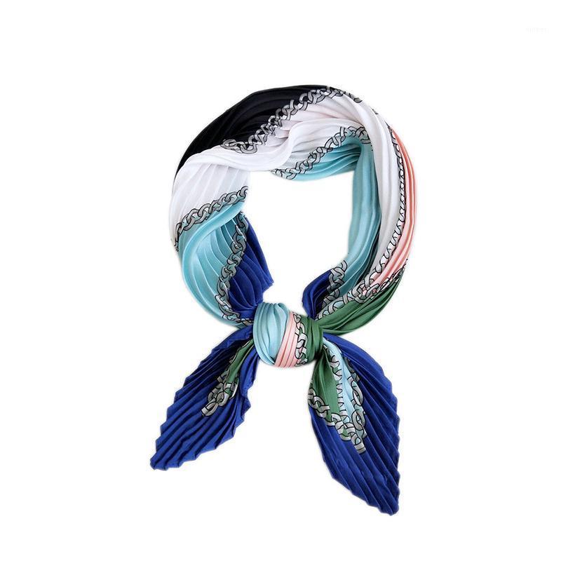 

Scarves 70*70cm Chiffon Rainbow Floral Printed Fold Silk Small Scarf Square For Lady Women's 2021 Bohemian Foulard Femme, Blue;gray