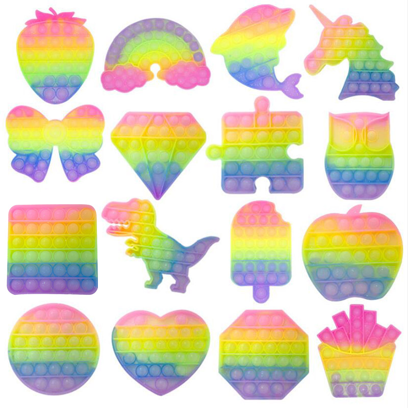 

Glittering Camouflage Simple Dimple Fidget Toys Cell Phone Straps Sensory Bubble Pop Push Decompression Focus Toy Stress Relief Pentagram Unicorn Duck Pig Heart