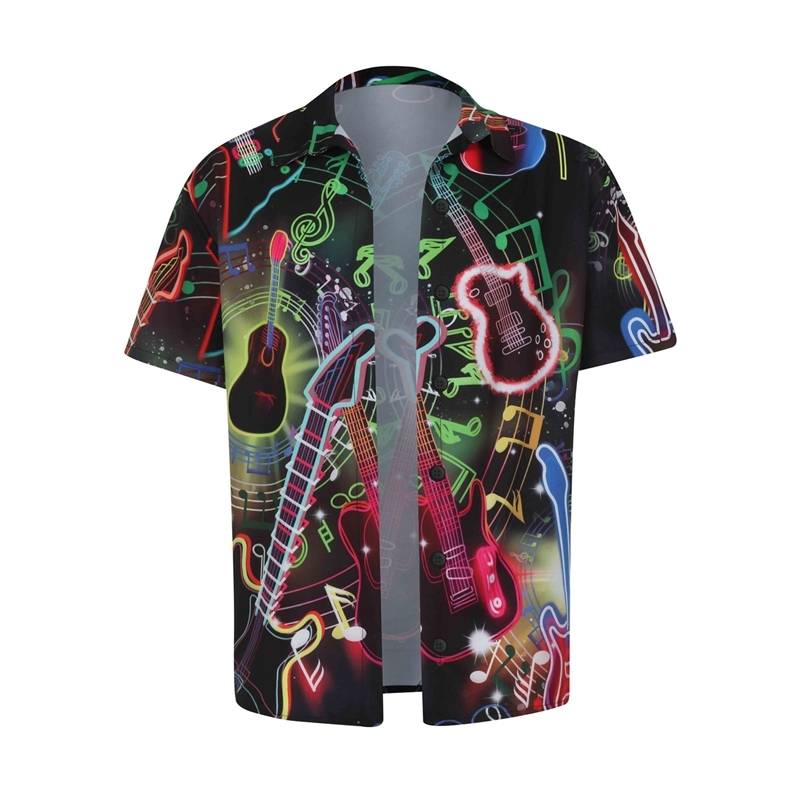 

2021 new guitar positioning digital printing men' Short Sleeve Shirt, Big guitar print