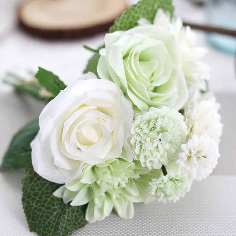 

Artificial Flowers Fake Flowers Silk Plastic Artificial Roses Wedding Bouquet for Home Garden Party Wedding Decoration, Beige