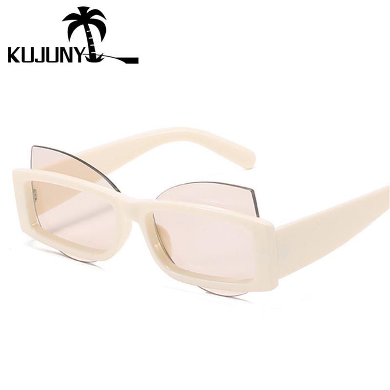

Sunglasses KUJUNY Small Rectangle Women Vintage Square Sunglass Fashion Cat Eye Eyeglasses Retro PC Anti-UV Euewears