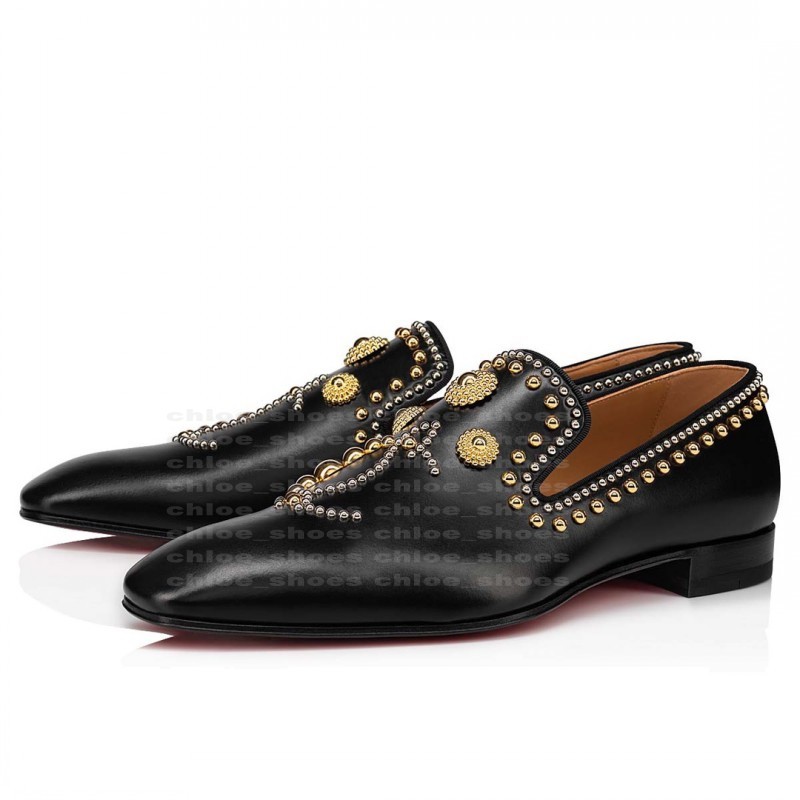 

Gold Silver Spiked Rivets Stud Men Oxfords Calf Red Sole Designer Wedding Dress Shoes with box, As pics