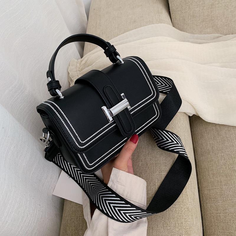 

wide shoulder strap PU Leather Crossbody Bags For Women 2021 Mini Shoulder Messenger Bag Handbags and Purses black A231