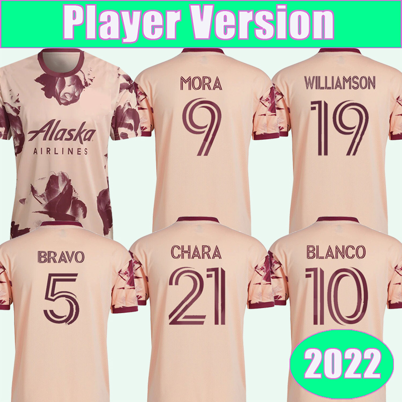 

2022 Portland Timbers Player Version Mens Soccer Jerseys BRAVO MORA BLANCO NIEZGODA CHARA Y.CHARA Away Football Shirt Adult Short Sleeve, Qy9070 2022 away ml patch