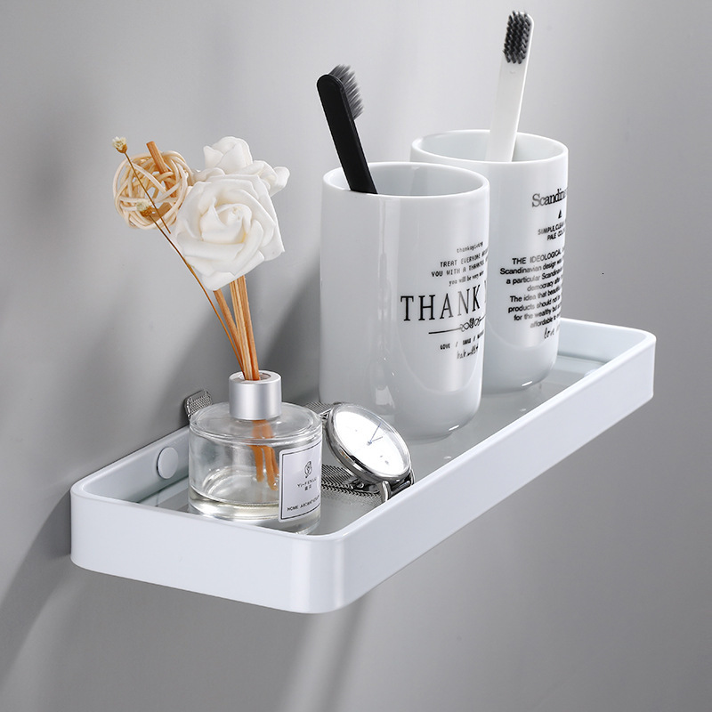 

2021 New Corner Aluminum Square Bathroom Glass Shees White 20cm/25cm/30cm/35cm/45cm Shower Room Rack,cosmetic Shelf 5z6t