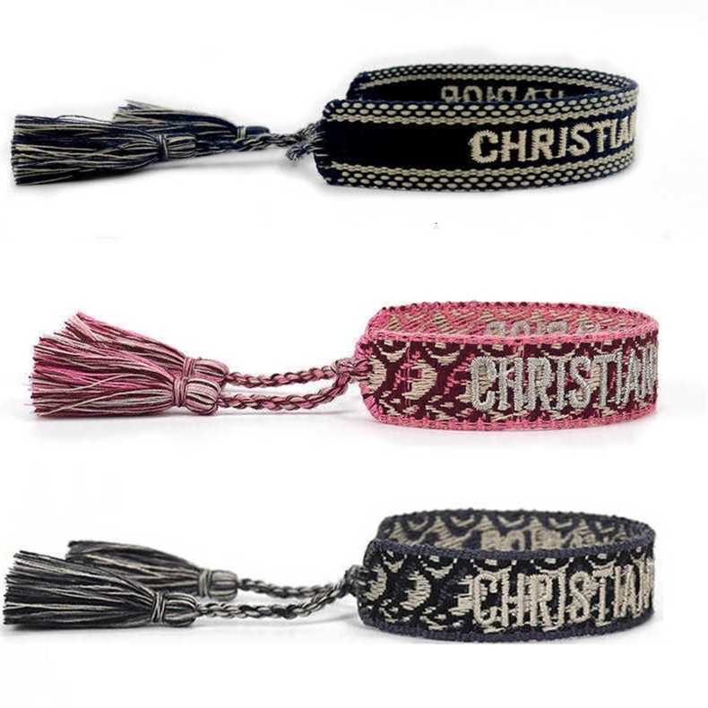 

Fashion Luxury d Brand Bracelets Famous Designer Jewelry Handmade Signature Embroidered Daisy Cotton Women Men's Woven Fabric Tassel Adjustable Bracelet Tcnt
