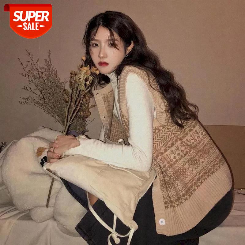 

Short sweater vest jacket 2020 autumn Korean retro loose lady lazy style sweater vest women knitted cardigan outer wear students #zI5e, White