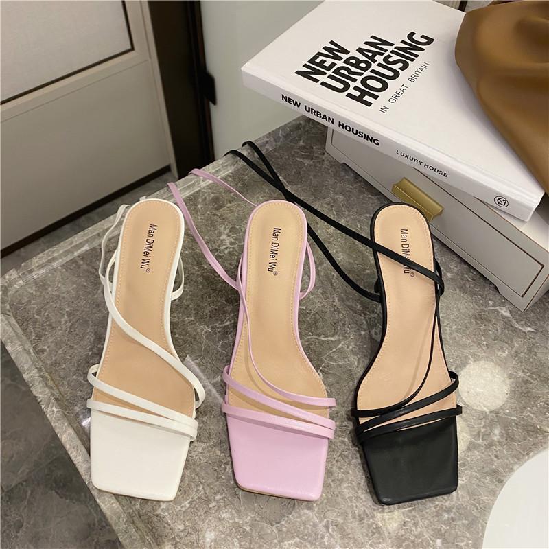 

Clear Heels Fashion Womens Shoes 2021 Female Sandal Luxury Girls Stiletto New Beige Lace Up High Comfort Lace-Up Fabric Solid Ru