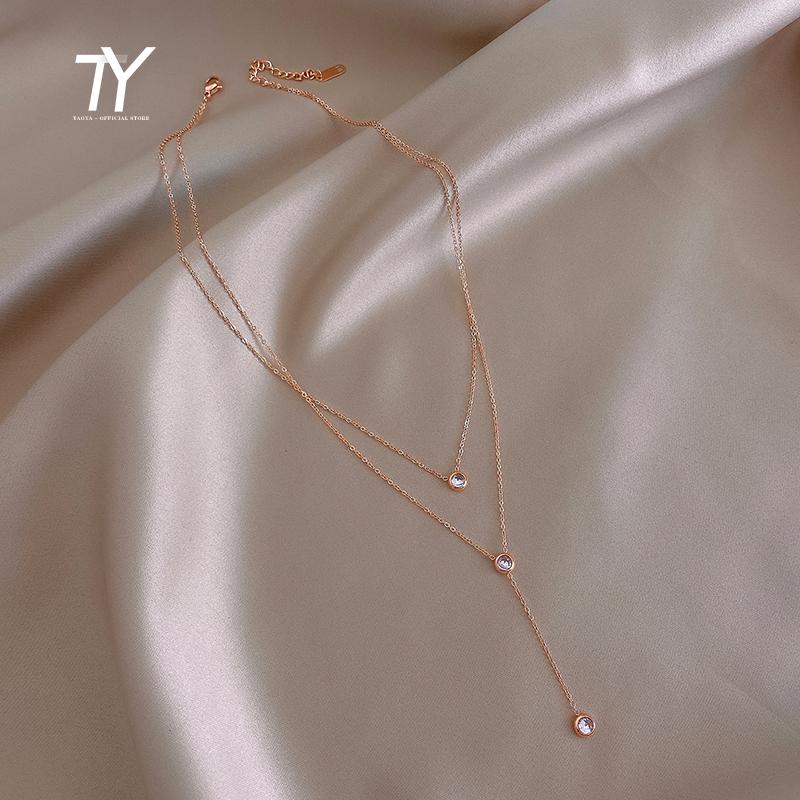 

Chokers Simple Double Layer Titanium Steel Rose Gold Necklace For Woman Korean Fashion Jewelry Gothic Party Girl's Sexy Clavicle Chain