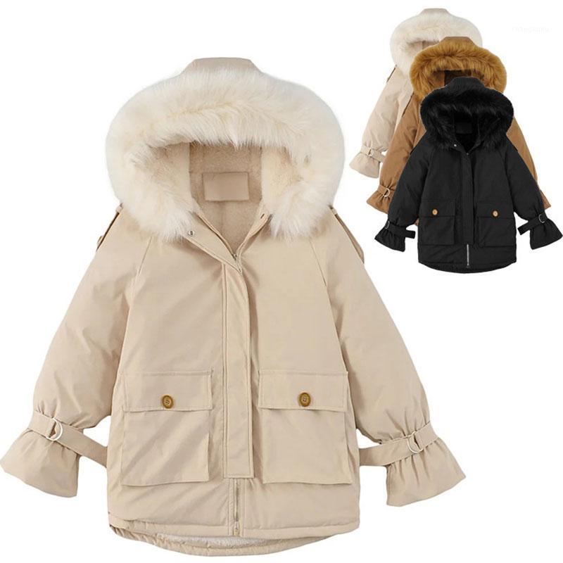 

Women' Down & Parkas Winter Jacket Fashion Warm Soft Cotton Liner Coat Women Hooded Female Casual Faux Fur Collar Thick Outerwear, Black