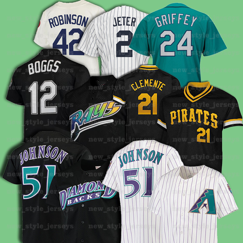 

21 Roberto Clemente 51 Randy Johnson 42 Jackie Robinson 12 Wade Boggs Retro Men Mitchell & Ness Baseball Jersey z14, Blue;black