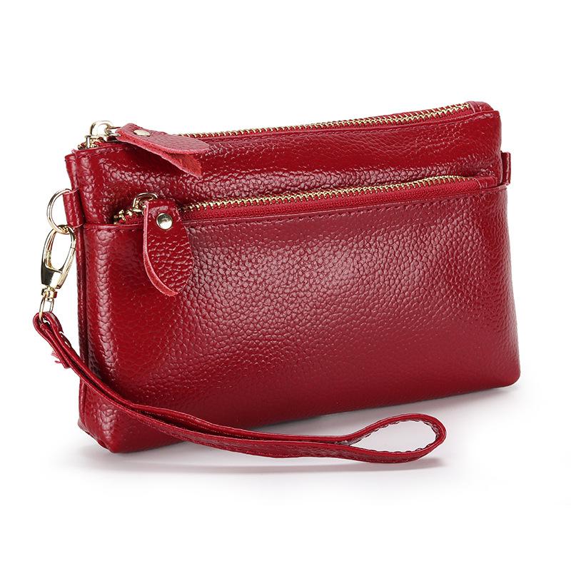 

Fashion Double Zipper Ladies Clutch Bag High Quality Cow Leather Wallets Luxury Designer Card Holder Crossbody Bags For Women, Black