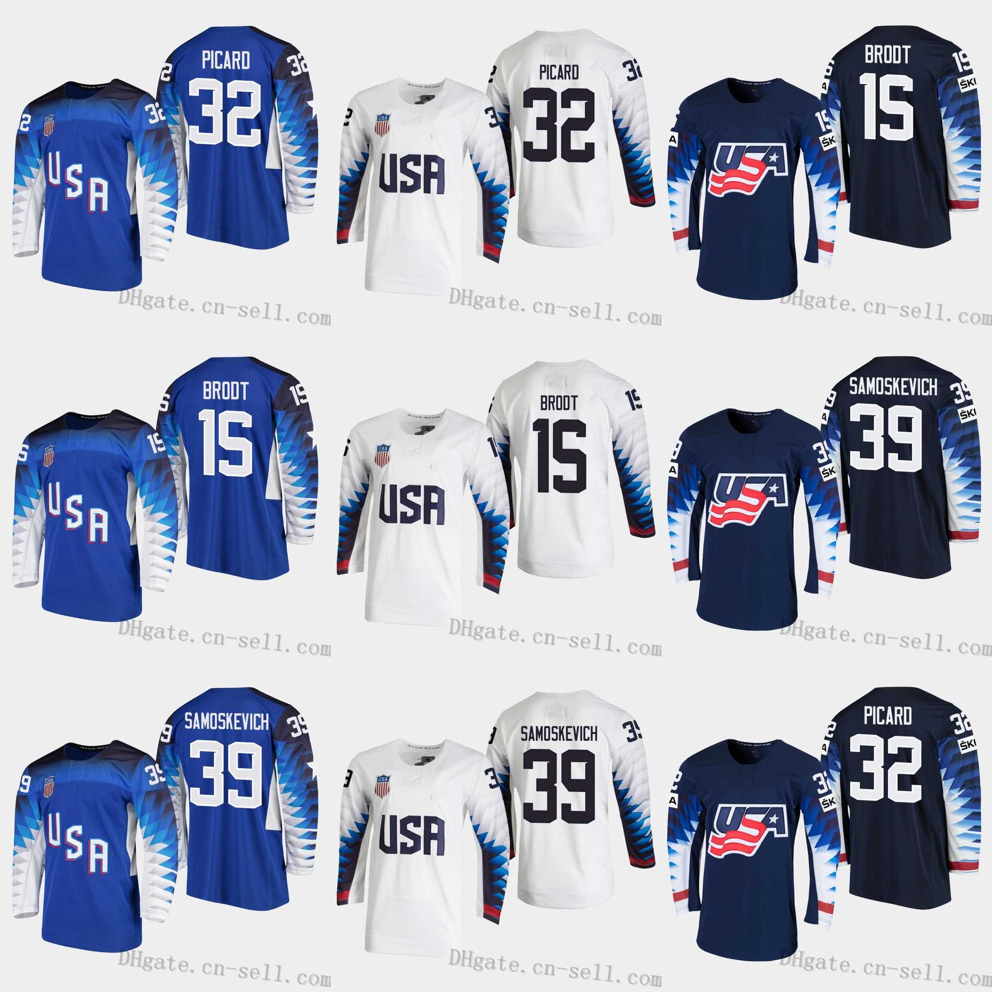 

2019 IIHF Womens World Championship USA TEAM 15 Sydney Brodt 32 Shelly Picard 39 Melissa Samoskevich Blank Ice Hockey Jersey, Light blue women s-xxl