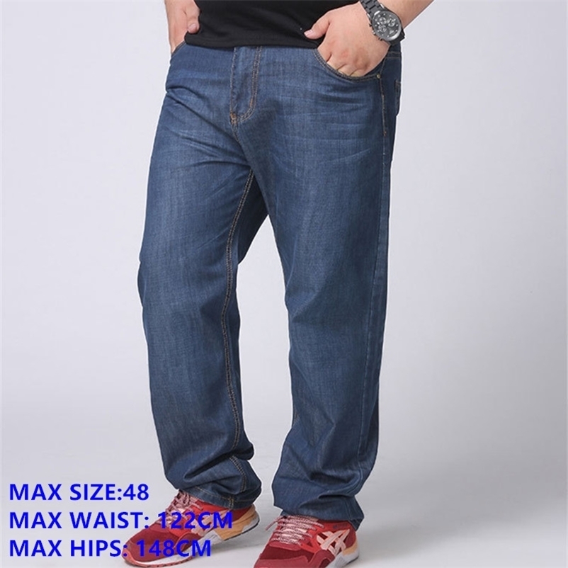 

Classic Plus Size Jeans Men 140KG Large 42 44 48 Male Denim Trousers Straight Loose Style Casual Cowboy Pants Mens 211106, Blue jeans