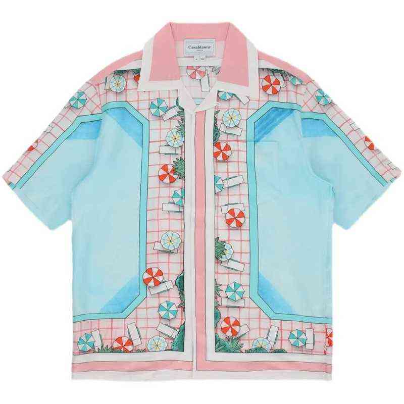 

New Casablanca high texture silk lazy childe style swimming pool holiday short sleeve shirt, Blue