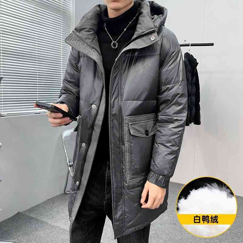 

Men's Down & Parkas winter down jacket men's medium and long hooded warm loose casual thickened coat M8RC, Black