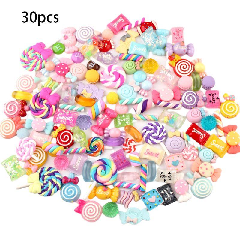

Charms 30/50/100Pcs Assorted Resin Mixed Candy Sweets Drop Oil Flatback Cabochon Beads For DIY Scrapbooking Phonecase Crafts, Bronze;silver