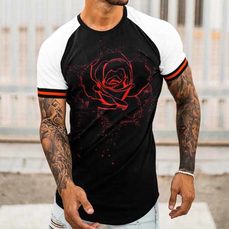 

Rose pattern men' 3D printed T-shirt visual impact party shirt punk goth round neck high-quality American muscle style short sleeves, Picture 3