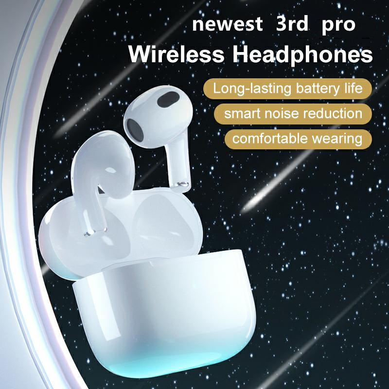 

newest 3rd Earphones With Noise Cancellation Rename GPS Air Gen 3 Bluetooth Headphones Wireless Charging headset In-Ear Detection Earbuds Retail Package pro pop up, White