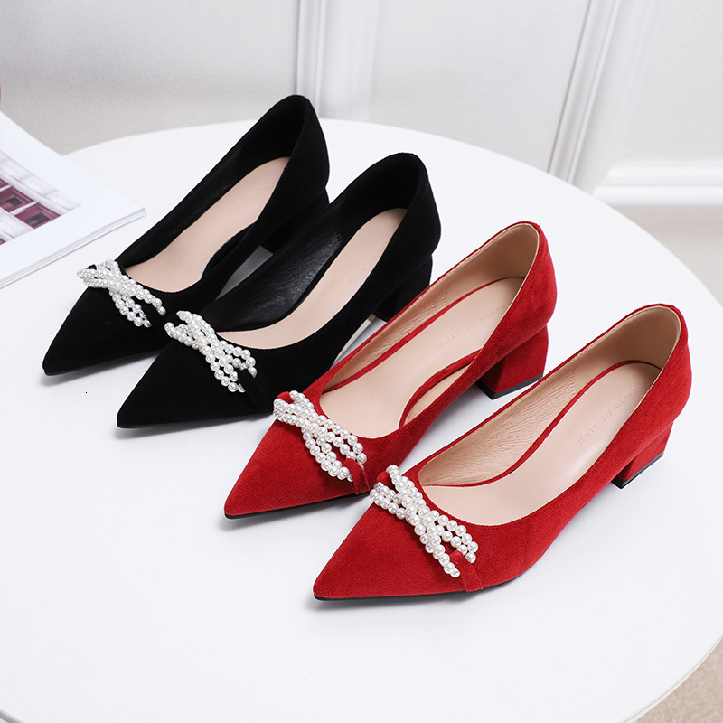 

Mary Jane Women's Shoes 2021 New Red High Heels Shallow Spring Wedding Pointed to the Casual Fashion Elegant Formal Ladies Slip-ons 76g6, Black