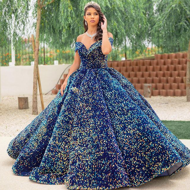 

Colorful Quinceanera Dresses Ball Gown Sexy Sparkly Sequined Off Shoulder Sequins Formal Party Prom Evening Gowns, Olive
