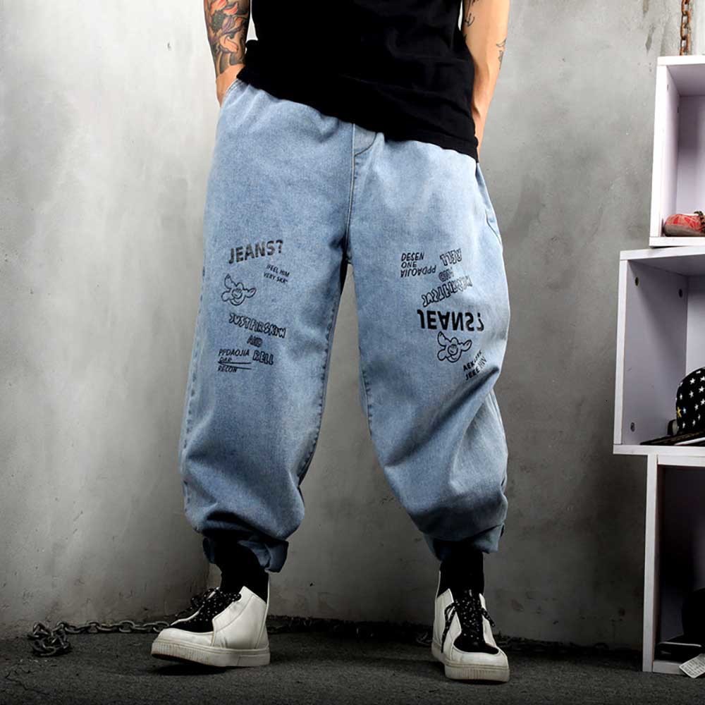 

2021 New Hip Hop Harem Denim Pants of Casual Men Loose Breech Breeches Sreetwee Jeans Big Men's Clothes U38v, Black
