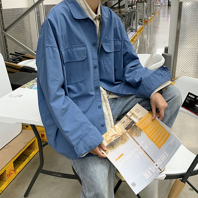 

New 2021 Fashion Trend Bf Male Shirt Style Streetwear Jackets Long Sleeves Cargo Decorate Clothes Size M-2xl Tcbd, Haji