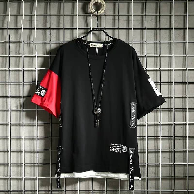 

2021 New Camisa Retalhos Algodo De Manga Curta Hip Hop Tshirt Streetwear Harajuku Camiseta Masculina Casual Engraado Solto Vero Topos t Nvus