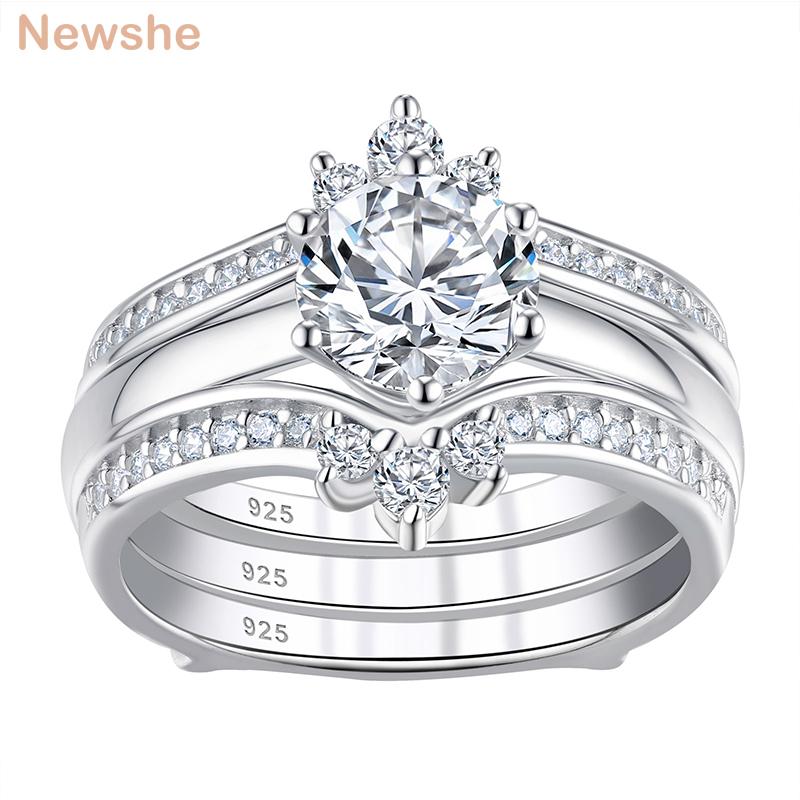 

Cluster Rings She Solid 925 Sterling Silver Wedding Set For Women Solitaire Round Cut Engagement Ring Guard Band Zircon BR1157, Golden;silver