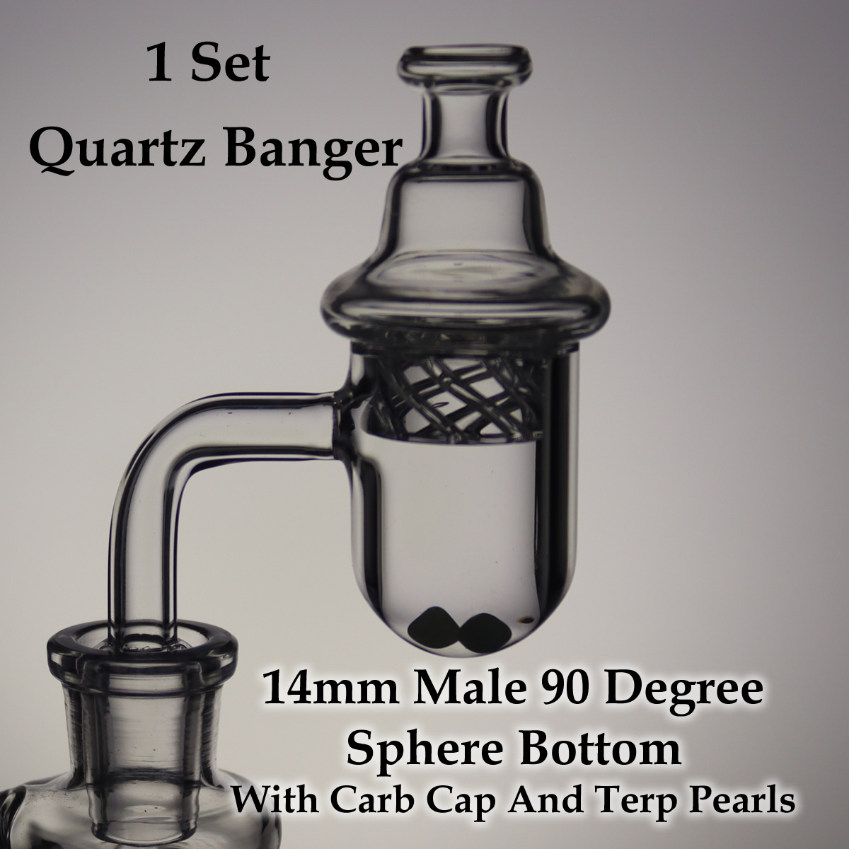 

Round Bottom Quartz Banger Nail Set For Smoking 14mm Male 90 degree Dia.25mm With Carb Cap And Terp Pearls
